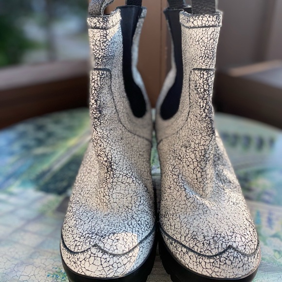 Black & White Hunter Wedge Heel Platform Crackle Rain Boots uk6 rare - Picture 4 of 8